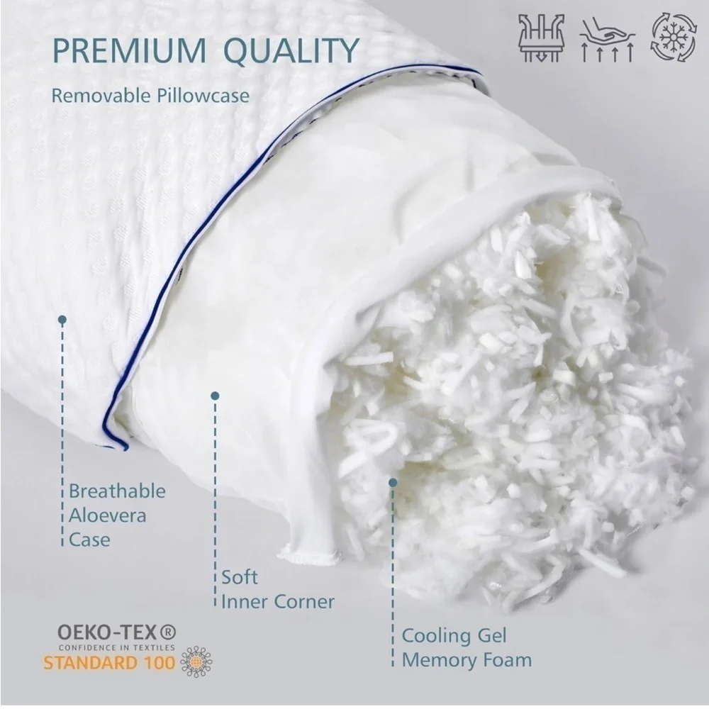 Brand New Shredded Memory Foam Pillow Adjustable Queen Hypersoft Microgel Fiber